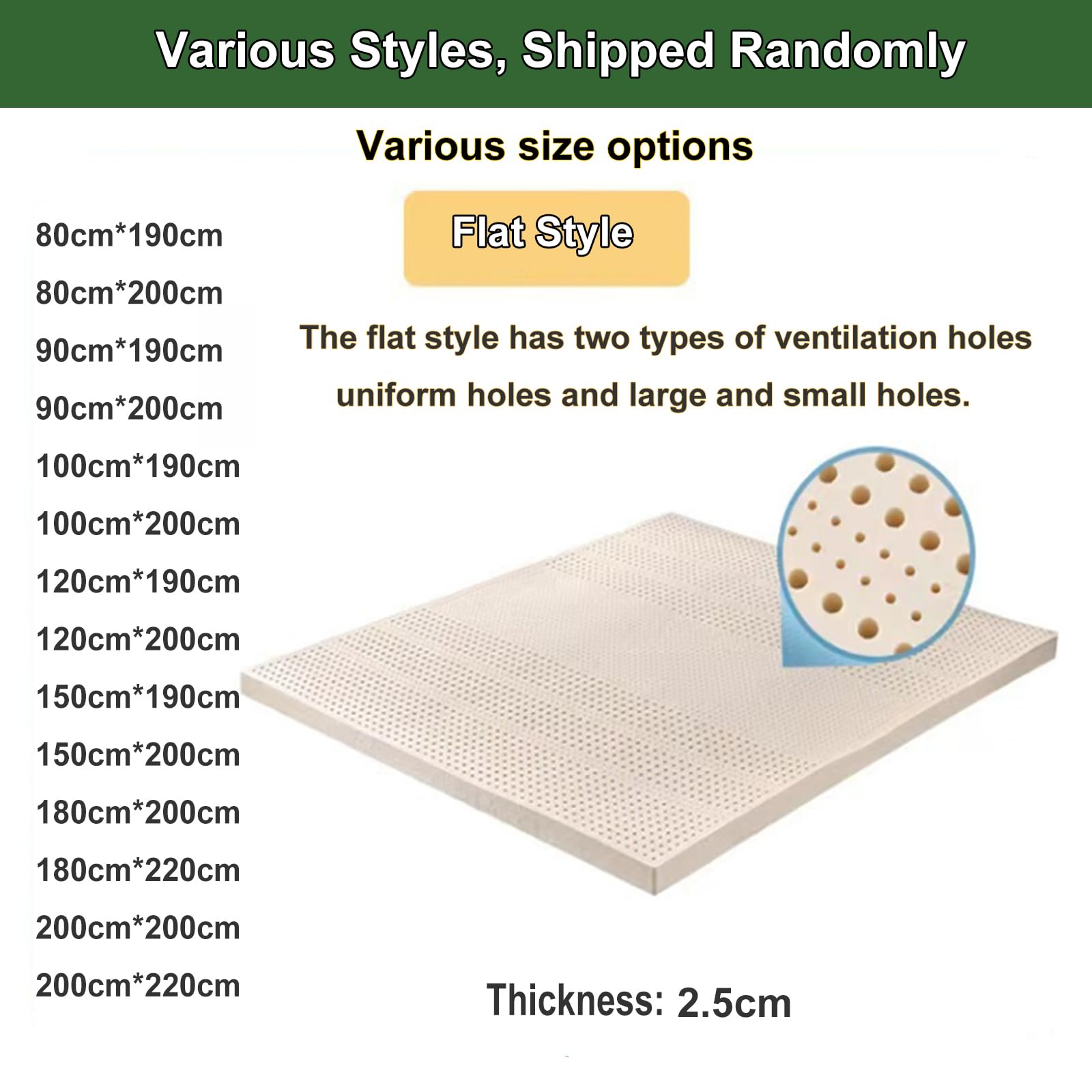 Nakładka na materac w 100% z naturalnego lateksu, wysokiej jakości, oddychająca, nadająca się do prania, mocne wsparcie dla łagodzenia bólu pleców, rozmiar queen size