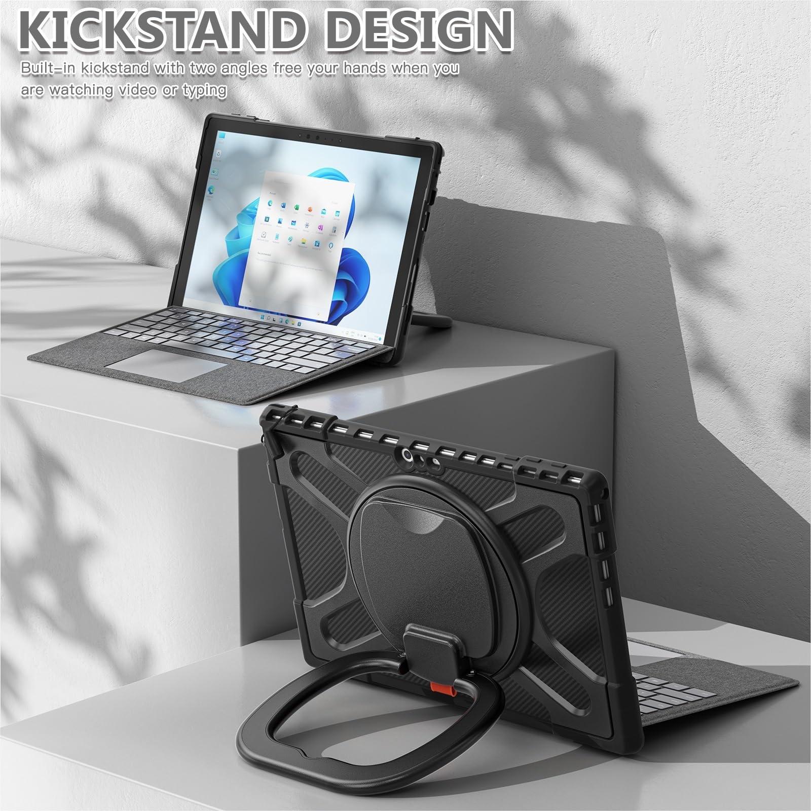 Pełne etui ochronne Kompatybilny z Microsoft Surface Pro 7/Pro 6/Pro 5/Pro 4/Pro 7+ Etui z obrotową podstawką Kompatybilny z klawiaturą Type Cover z podstawką, odporny na wstrząsy wytrzymały futerał o