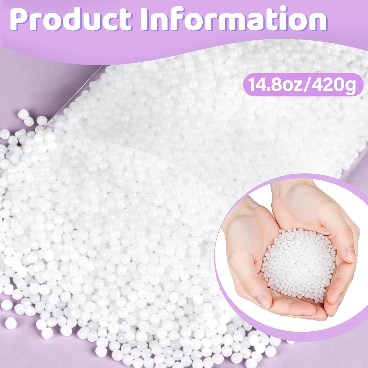 RAINFLOW 14.8oz Plastic Stuffing Beads - Weighted Stuffed Beads Poly Pellets, Polyethylene Filler Beads, Plastic Beads Weighted Stuffed Animals, Filling Pillow, Bean Bags, Knitted Doll, DIY Crafts