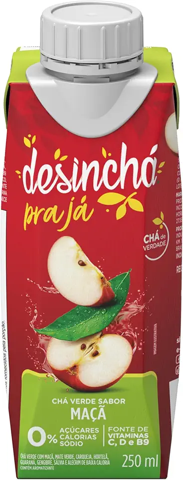 Desinchá Chá Verde com Maçã 250ml, Com Mate Verde, Guaraná, Gengibre e Ervas Naturais, Baixa Caloria, Bebida Funcional e Refrescante