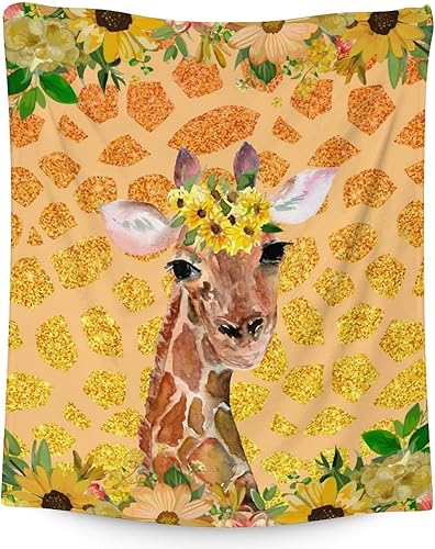 Manta de jirafa para regalar  Manta estética de jirafa de 40 x 50 pulgadas, mantas de felpa suave y mullida naranja para sofá