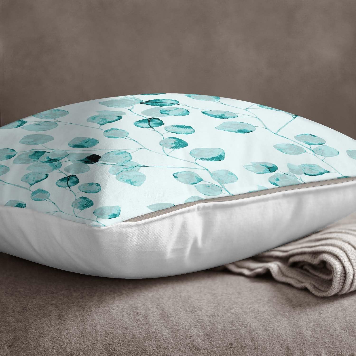 S4Sassy Indian Decorative Teal Green Pillow Cover Leaf Print Sofa Pillow Case Throw-20 x 20 Inches