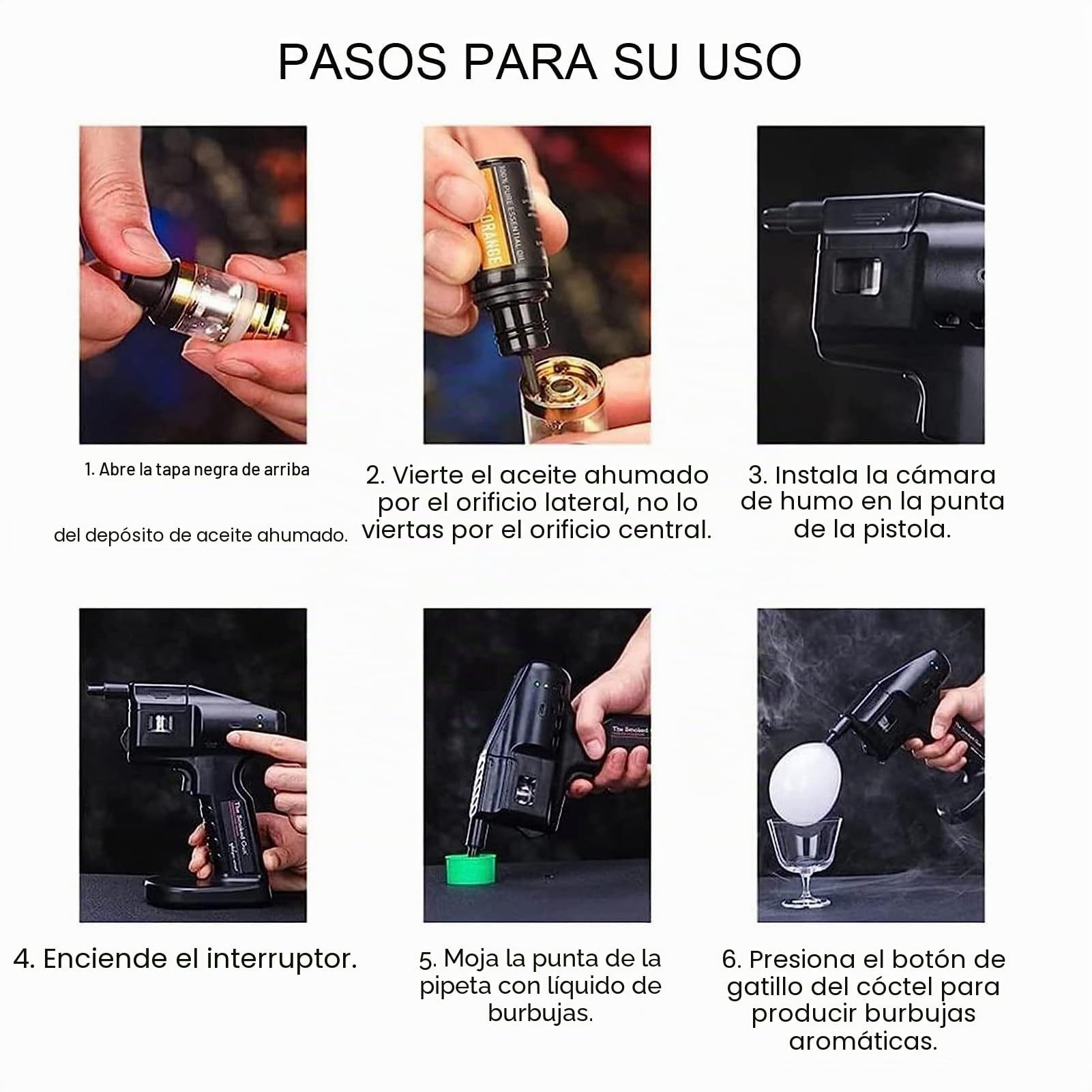 Herramienta generadora de Humo generador de Humo frío Cocktail Food Smoker para Alimentos Ahumados, Cócteles, Alimentación por USB Smoking Gun Infusor de Humo de cóctel