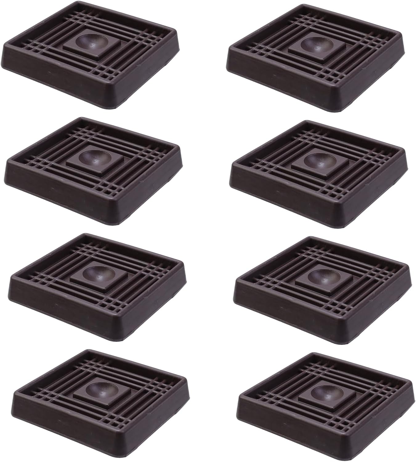 Semetall 2"×2" Rubber Caster Cups,Square Furniture Caster Cups 8 Pack,Anti Slide Floor Protector for Bed Couch Table Chair Stoppers(Dark Brown)