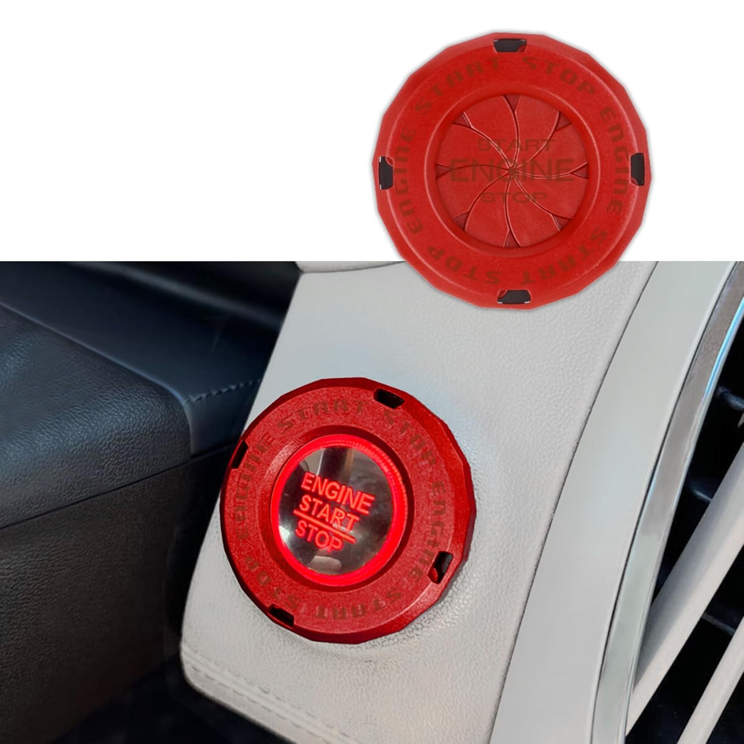 Zufoty Push Start Button Cover, Rotary Car Engine Start Stop Button