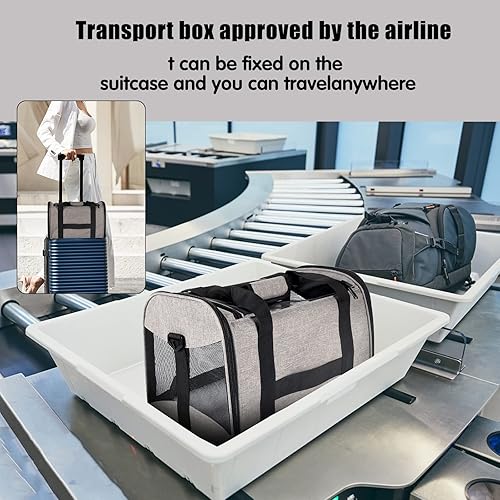 Miniatura 6 de Transportador aprobado por aerolíneas, portátil y transpirable, almohadilla de vellón extraíble, plegable, transportador para gatos medianos y