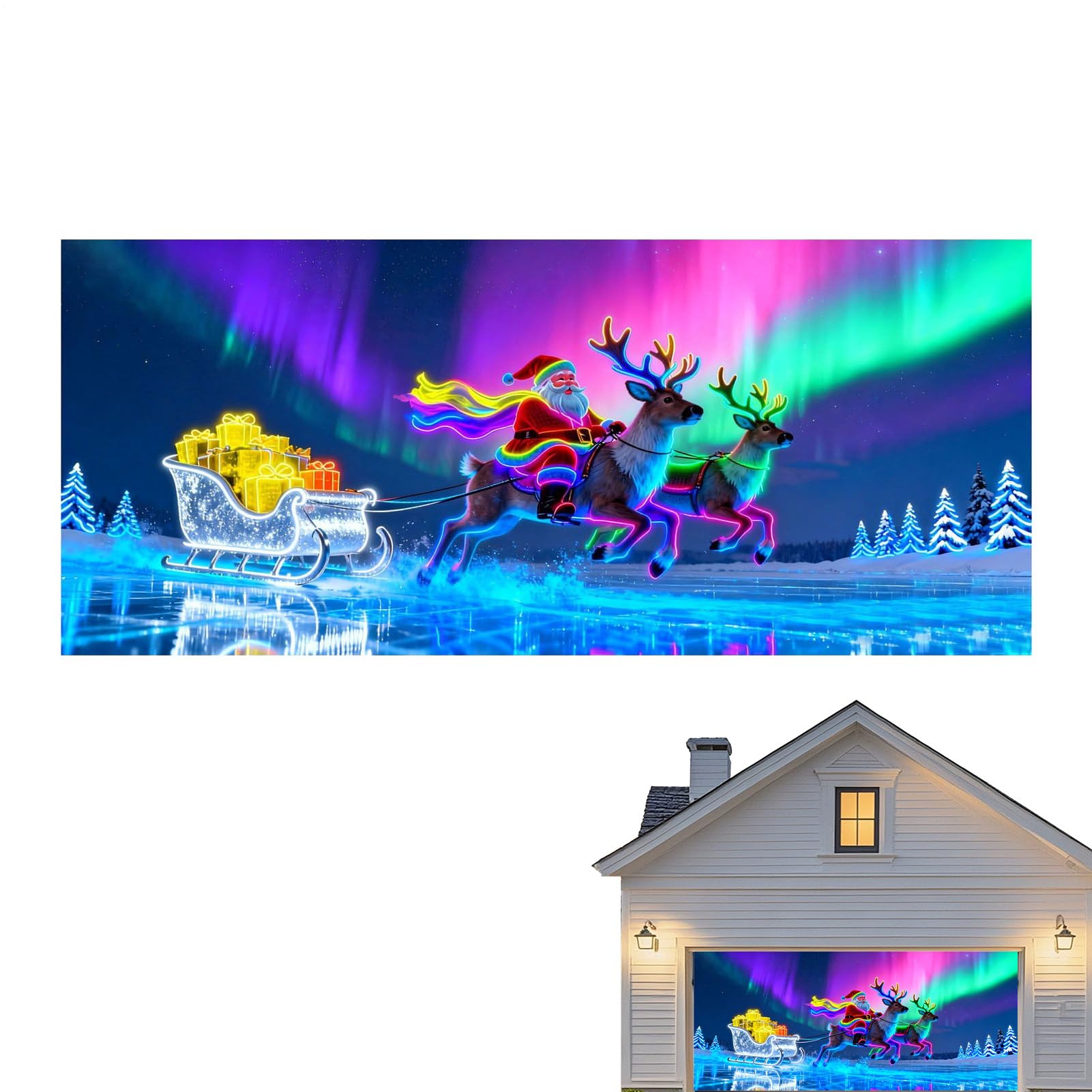 Bannière de porte de garage de Noël décorative en tissu plat pour extérieur 2D