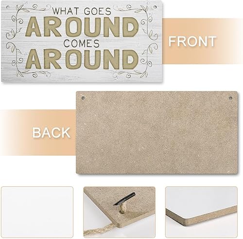 Miniatura 4 de Letrero colgante de madera con texto en inglés "What Goes Around Comes Around Comes Around de madera rústica", decoración colgante para decoración