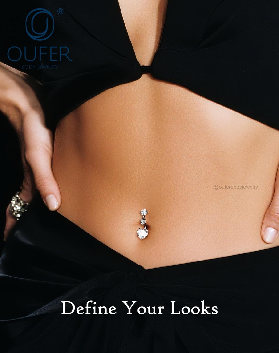 OUFER G23 Titanium Belly Button Rings, 14G Internally Threaded Belly Rings for Women, Heart Dangle Navel Piercing Jewelry 10/12/14/16mm - Image 2