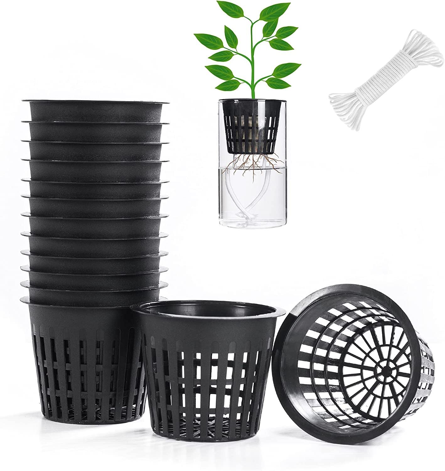 Lightweight Economy Net Pots - Thin Lip & Slotted Sides - for Hydroponics & Aquaponics - UV Resistant - Indoor or Outdoor Growing - Black 4" Round Mesh Pot Cups - 12 Pack (B0BQGJ243B) Amazon Price History, Amazon Price Tracker
