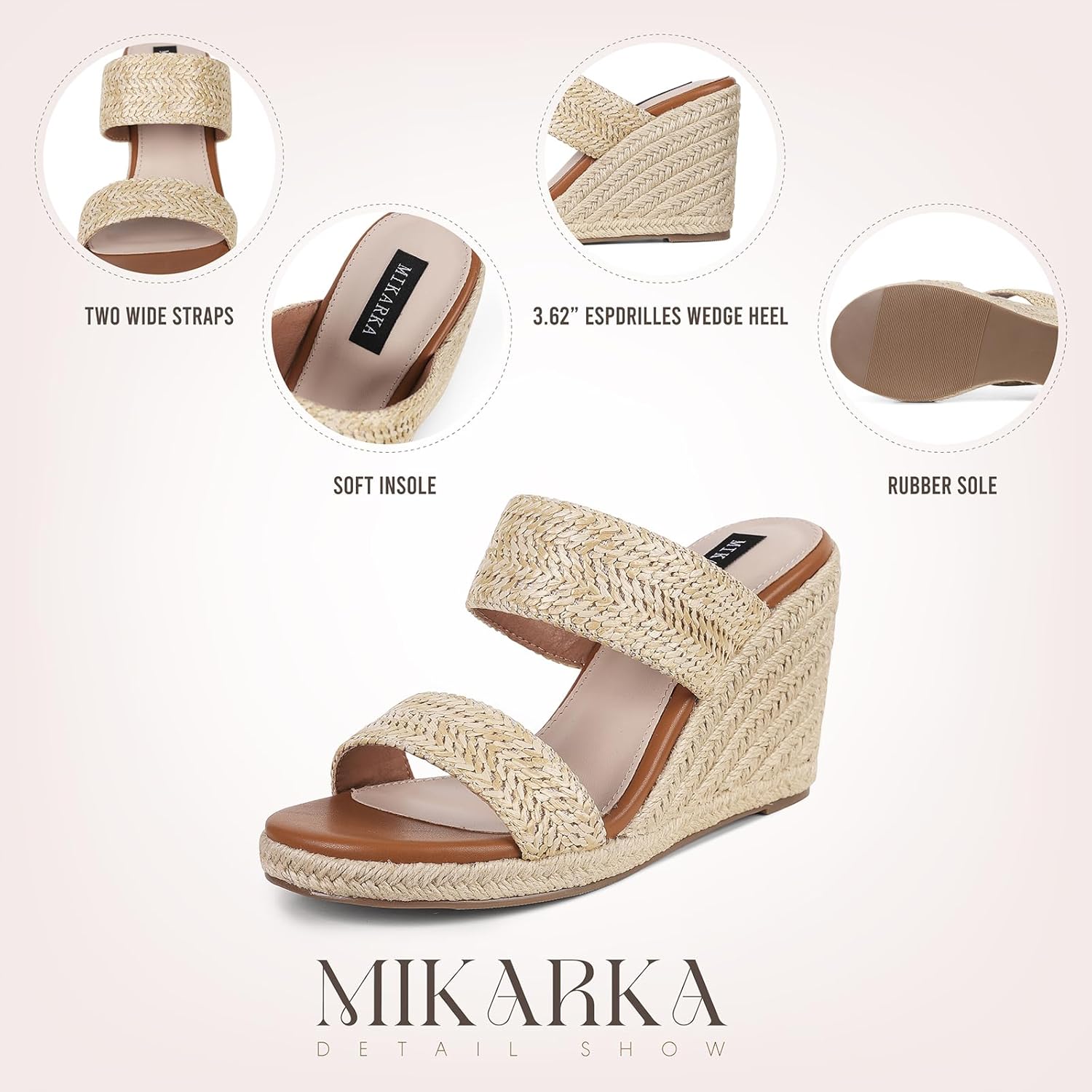 mikarka Slip On Wedge Sandals for Women Open Toe Espadrilles Platform Slides Dressy High Heel Beach Summer Sandal Comfortable Wedges Shoe Mules - Image 5