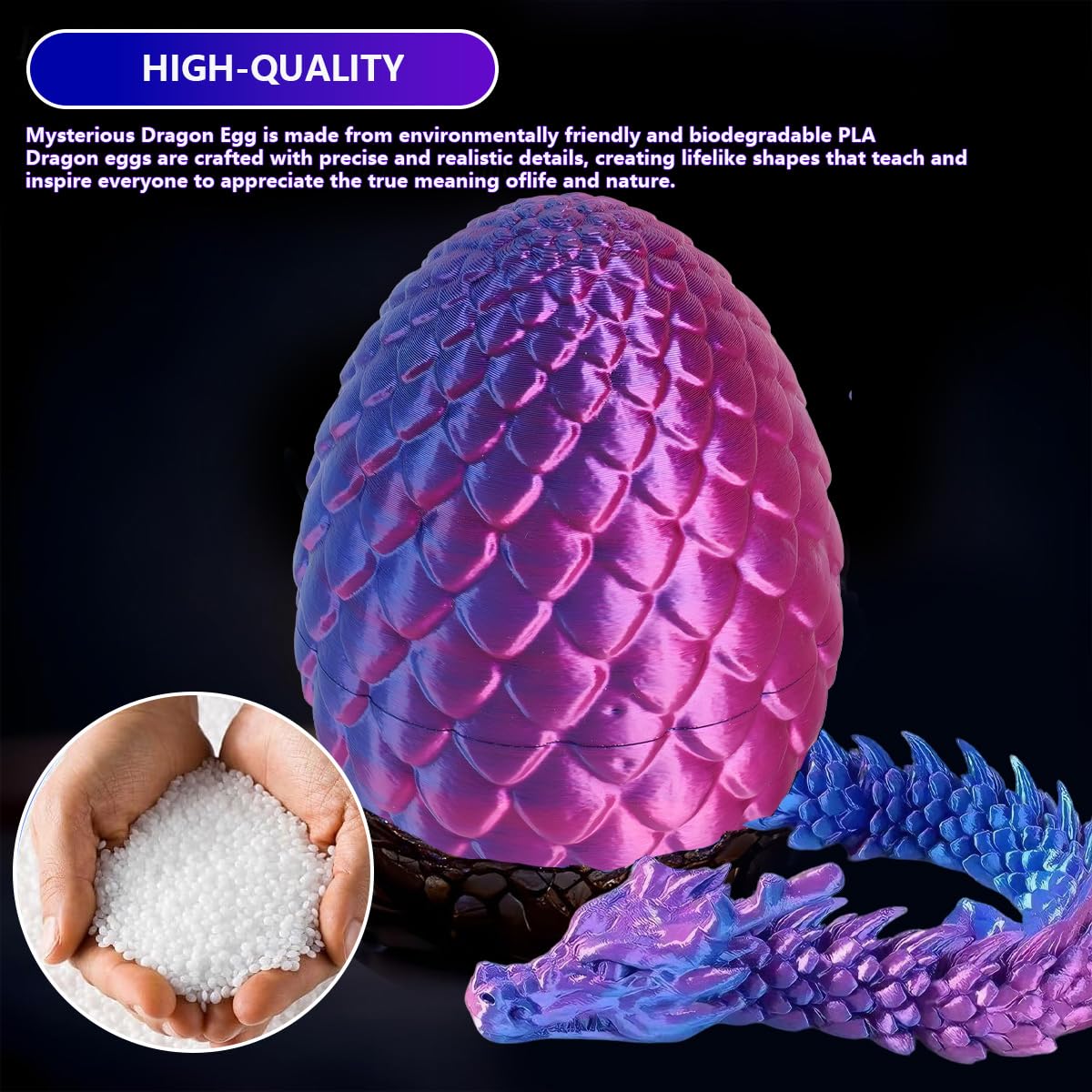 3D Printed Dragon in Egg, 8.5CM Mini Dragon Egg, Fully Articulated Crystal Crystal Figurine, Fidget Toy - Image 4