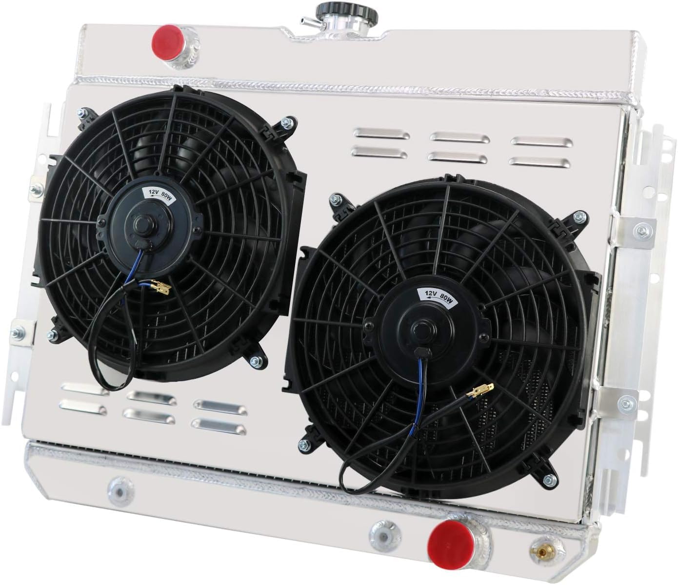 3 Row Radiator Compatible for 1963-1968 Chevy Impala Chevelle El Camino with 12 inch Dual Electric Fans Wiring Harness 64 65 66 67 Aluminum