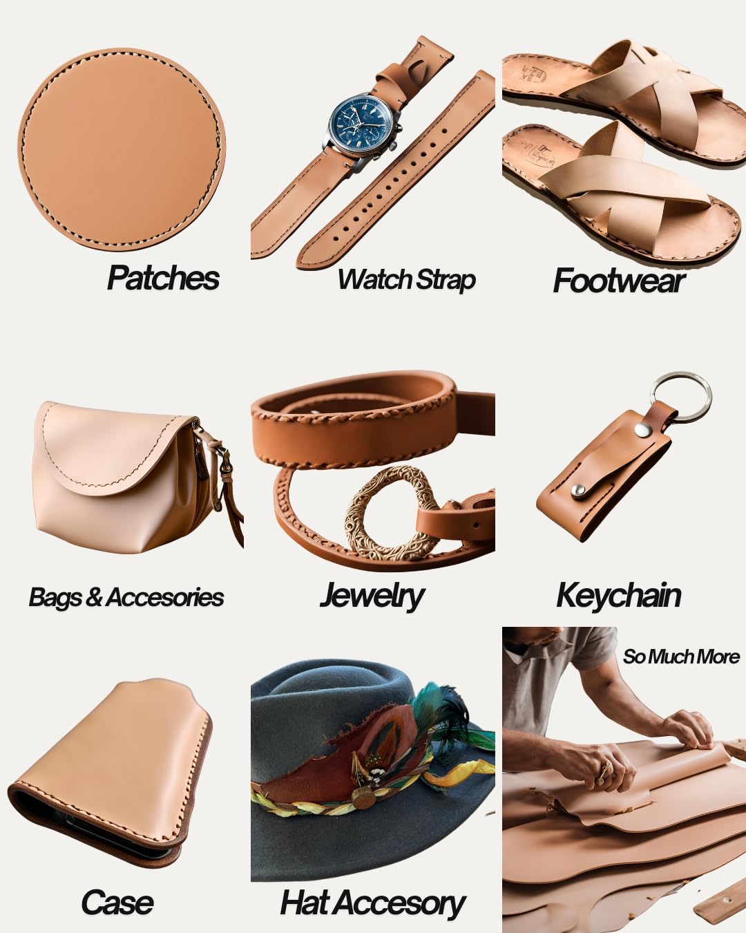 Tooling Leather for DIY Projects, Leatherworking, and Sewing - Premium Natural Veg Tan Leather for Crafting & Workshops - Leather Scraps and Remnants: Sold by The Pound (1 LB)