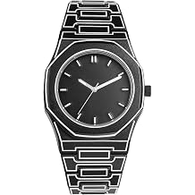 JewelryWe Octagonal Comic Style Watch Men's Quartz Analog Luminous Hands Waterproof Black Resin Strap Wristwatch for Casual Business Outdoor Christmas for Father's Day