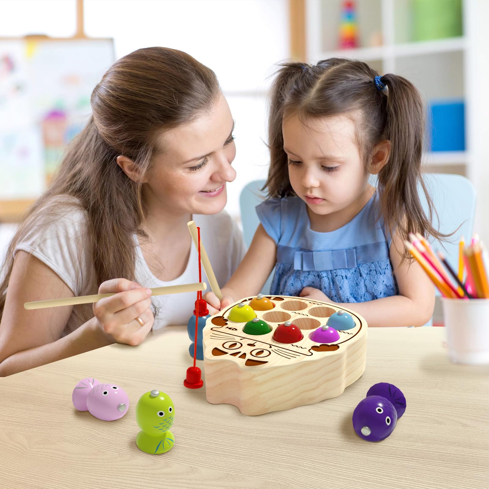 Montessori Magnetisch Visspel van Hout (2 ) - Educatief Motoriekspel