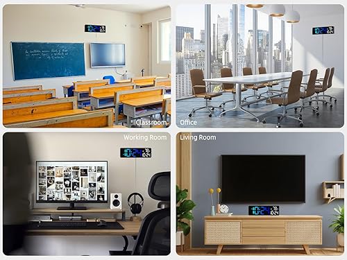 Miniatura 7 de Reloj de pared digital LED grande con fecha, temperatura, brillo automático, DST automático  Reloj digital grande para dormitorio, escritorio, aula,