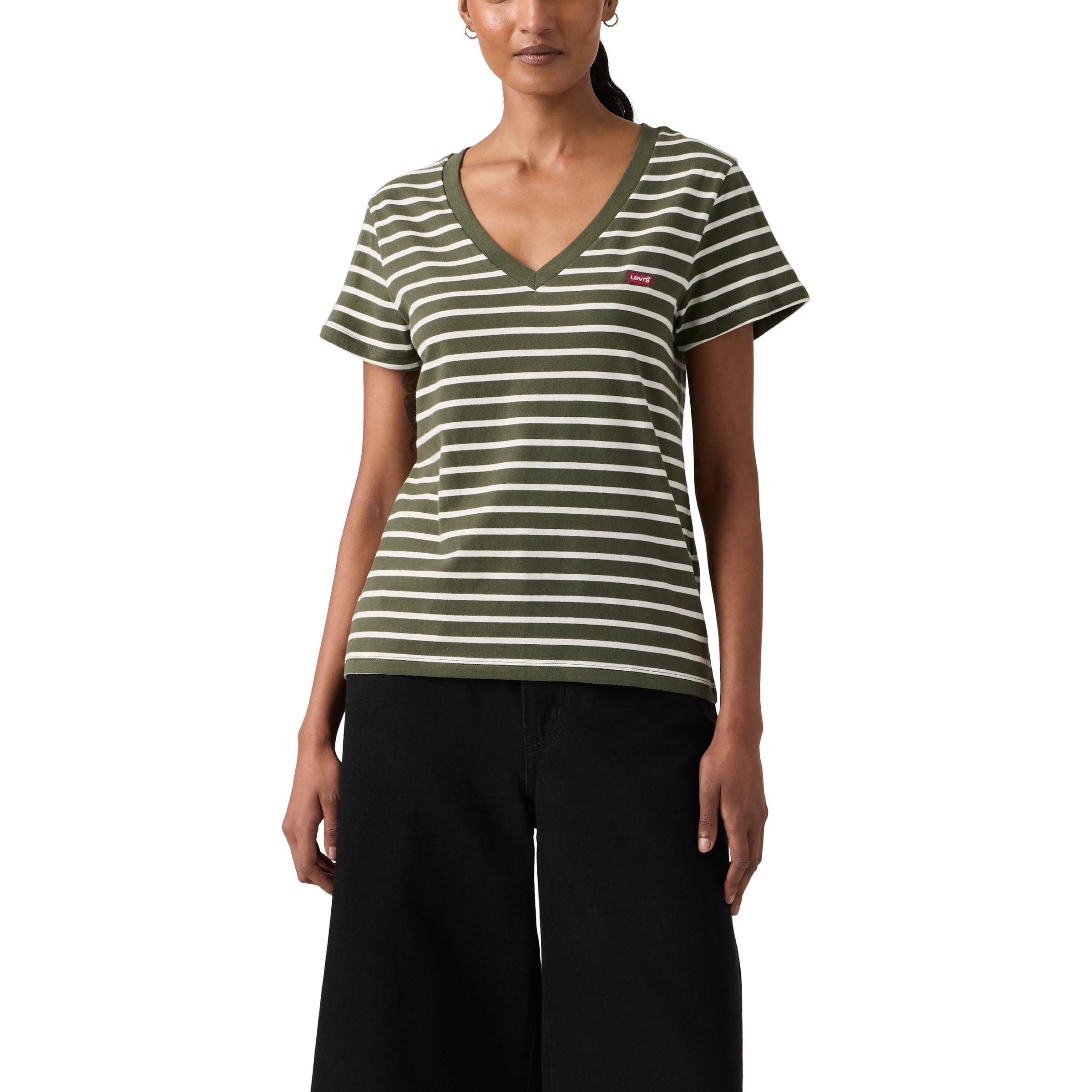 Levi's Damen Perfect Vneck T-Shirt, Emily Stripe Deep De, Large
