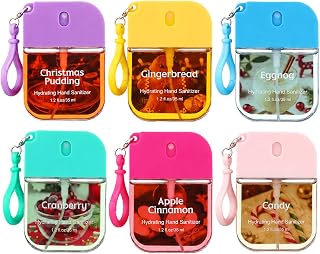 6 Pcs Christmas Mini Hand Sanitizer Spray Bulk Keychain, 1oz | Travel Spray with Clip, Staff Appreciation Party Favors, Stocking Stuffers, Floral Motivational Labels, Portable 1oz Bottles