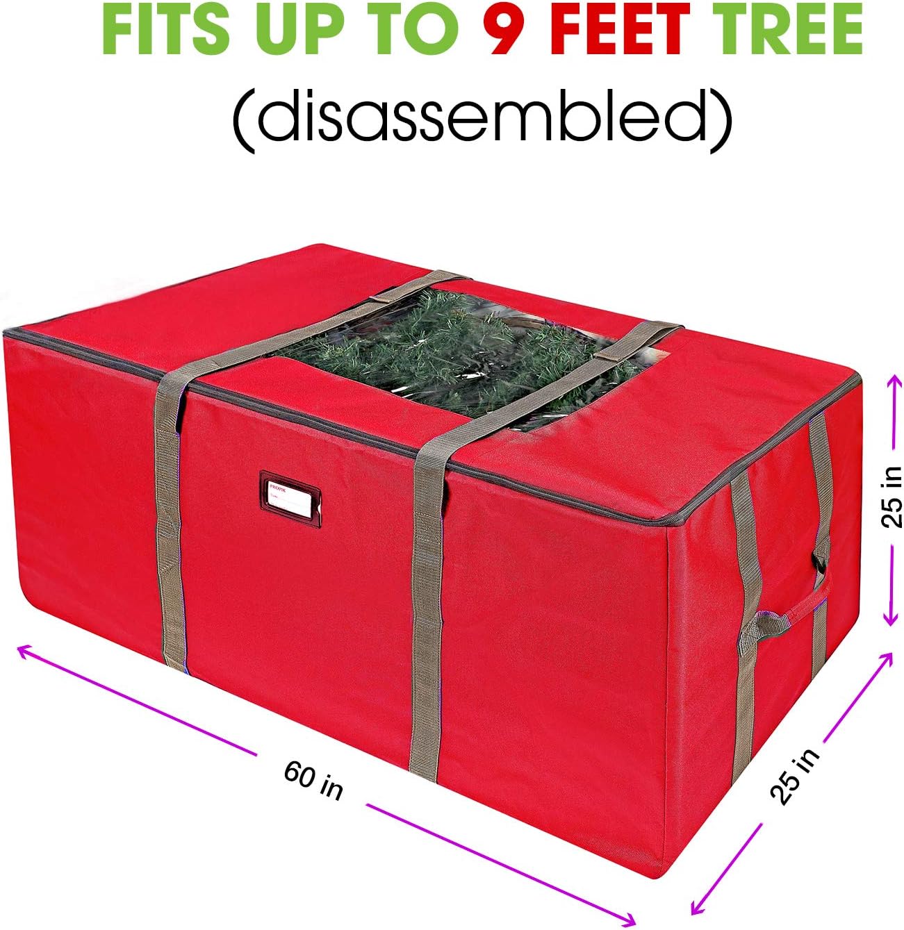 ProPik Rolling Christmas Tree Storage Bag, Fits Up to 9 Foot Tall Disassembled Trees, 25" X 25" X 60", Extra Large Heavy Duty Xmas Container with Wheels, Handles and Straps (Red)