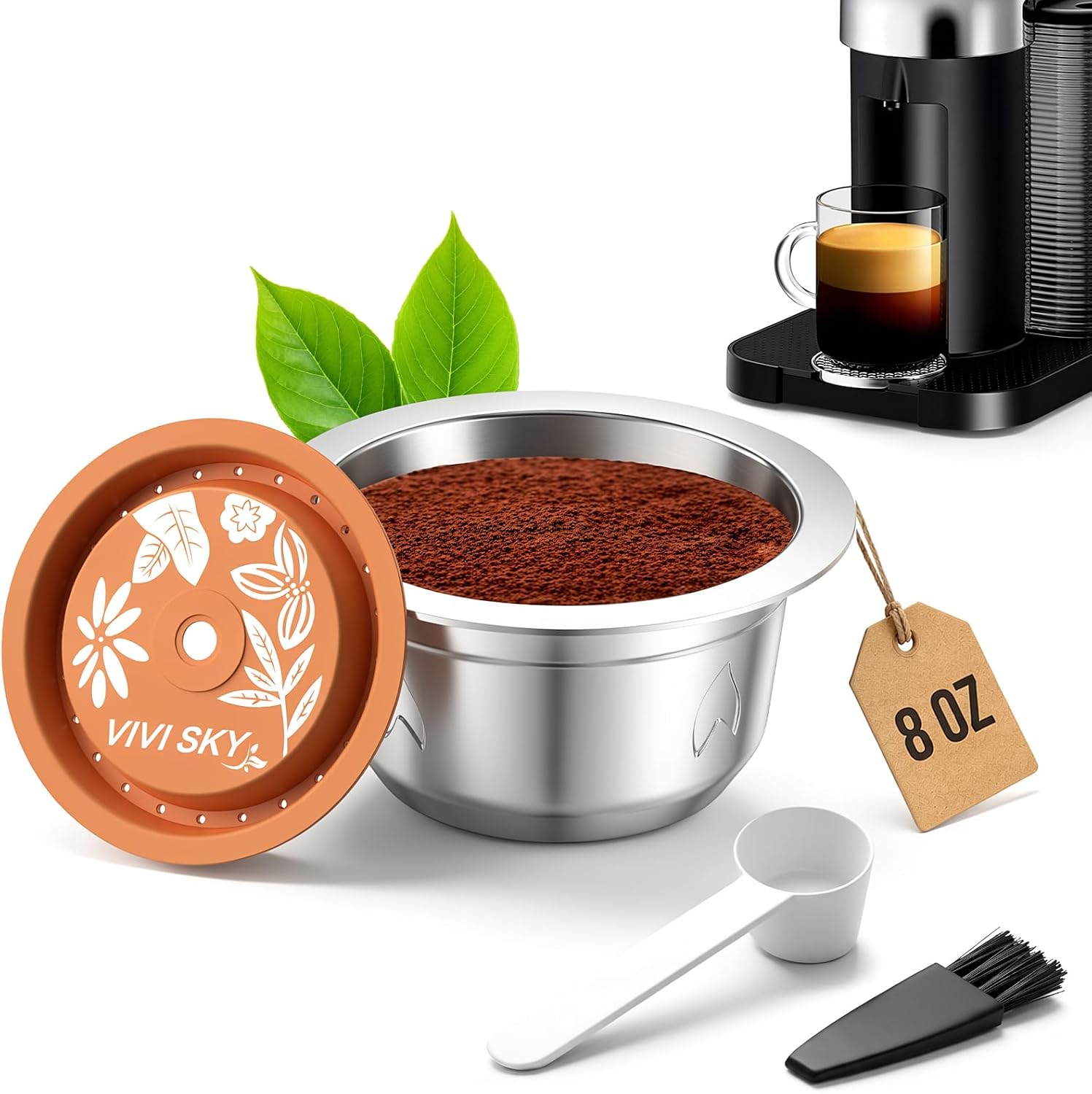 Reusable Coffee Pods for Nespresso Vertuo 8oz Rich Coffee, Machine Friendly
