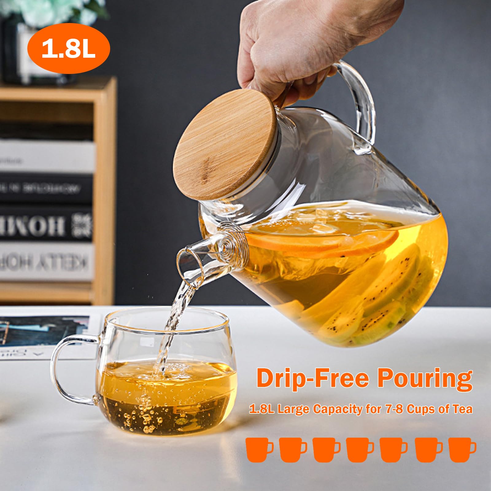 Teiera In Vetro Borosilicato Con Infusore - 800 Ml, Resistente Al Calore, Microonde Sicuro, Beccuccio Antigoccia - Foto 2