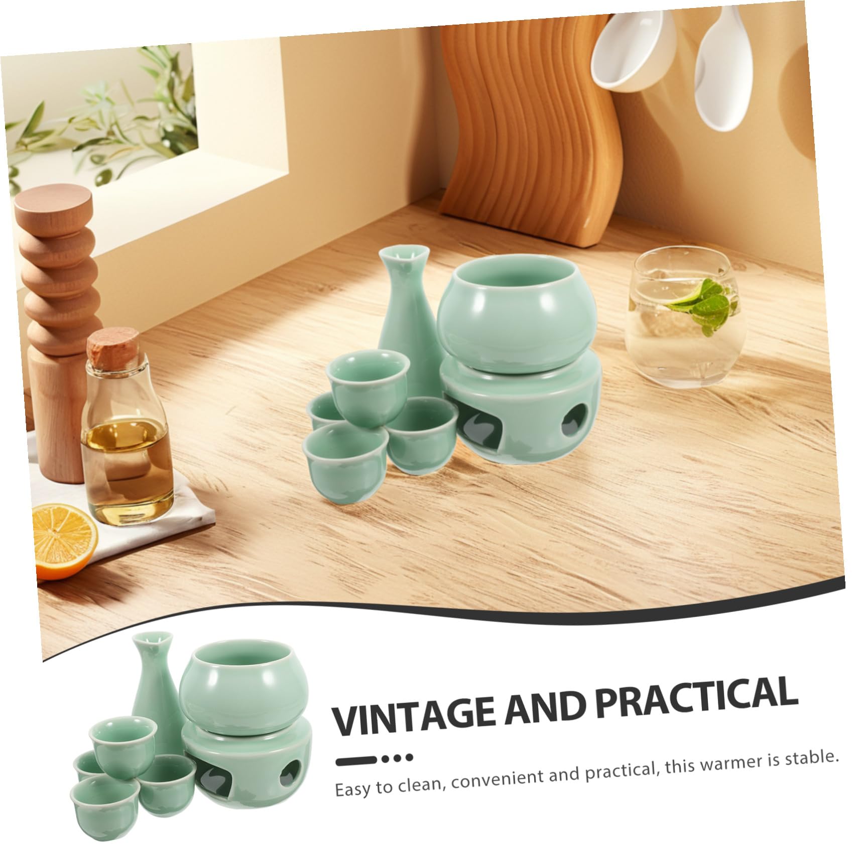 Traditionelles Japanisches Sake Set Keramik mit Wärmeeinsatz Kleiner Sake Behälter und Becher für Tee und Wasser