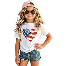 MODNTOGA Toddler Girl 4th of July Crewneck Shirt USA Flag Graphic T-Shirt Kids America Love Heart Print Holiday Pullover Tops