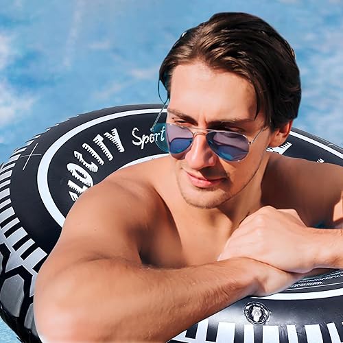Miniatura 4 de Paquete de 4 flotadores inflables de piscina para adultos, tubos gigantes de neumáticos de 32 pulgadas, neumáticos de anillo de natación, decoración