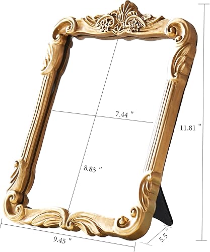 Miniatura 3 de Espejo de tocador pequeño estilo barroco vintage para montar en la pared, con marco cuadrado de resina, espejo de mesa de vidrio, 11.8 pulgadas de