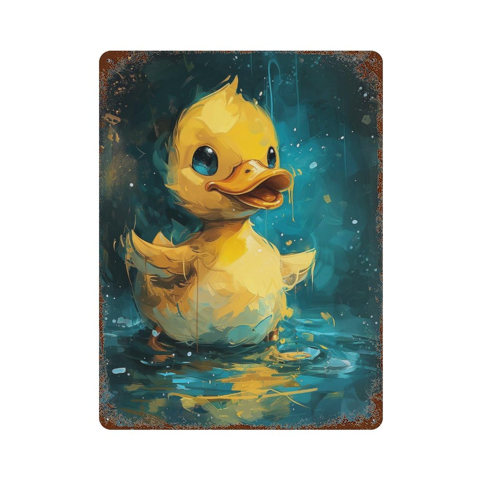 Vintage Metal Tin Sign Golden Duckling in Water 15.7"x11.8", Classic Wall Plaque for Pub, Kitchen And Man Cave Decor