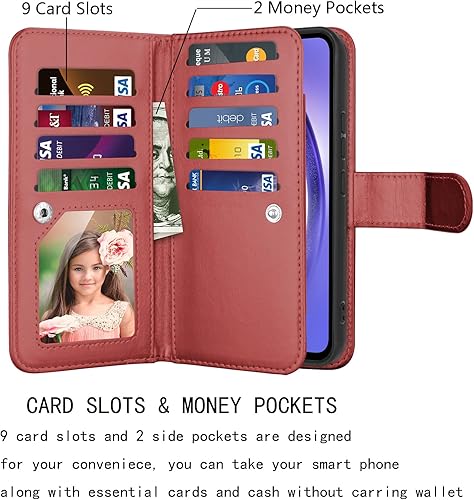 Miniatura 2 de Njjex Funda tipo cartera para Samsung Galaxy A54 5G, 9 ranuras para tarjetas funda de piel sintética para tarjetas de crédito de identificación con