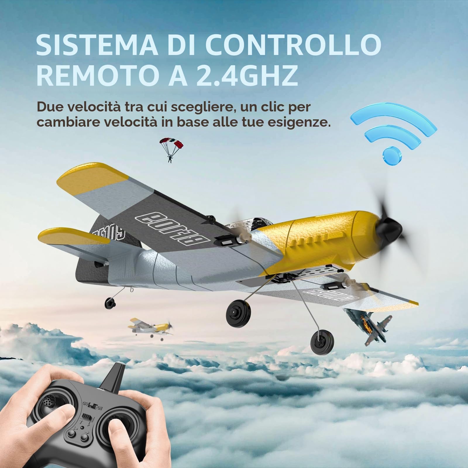 DEERC Aereo RC 3 canali BF-109 Giocattolo da caccia per aereo telecomandato, Stabilizzatore giroscopico a 6 assi da 2,4 GHz Aereo per aliante RTF, Facile da pilotare per Adulti Bambini Principianti…