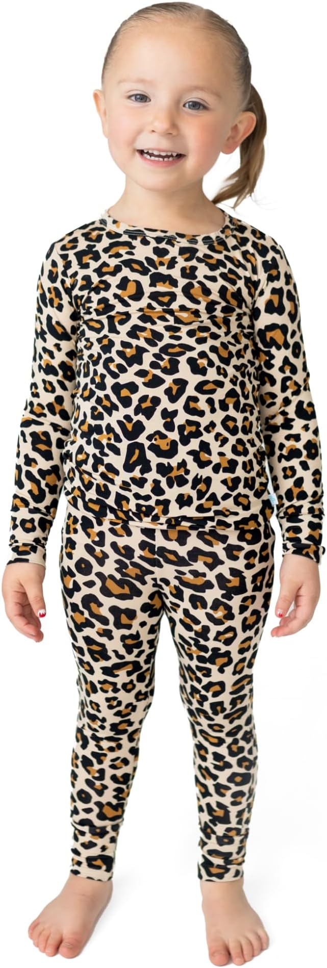 Posh Peanut Girls Pajamas - Soft, Viscose from Bamboo PJs for Kids - Matching, Long Sleeve Toddler Pajamas for Girls (3 Years) Lana Leopard