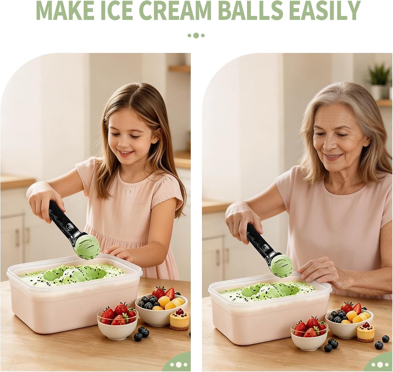 Heated Ice Cream Scoop Rechargeable, Black