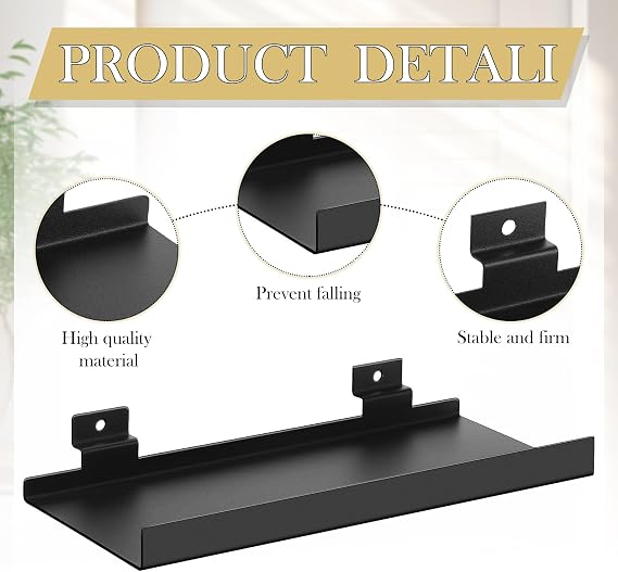 DoubleFill 10 Pcs Black Slatwall Shelves, 10x4.3 Inch Metal Slat Wall Shelf Accessories, Heavy Duty Retail Display Panel for Home Shoe Stores Boutiques Storage and Organization