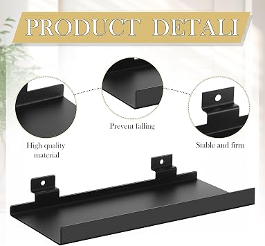 DoubleFill 10 Pcs Black Slatwall Shelves, 10x4.3 Inch Metal Slat Wall Shelf Accessories, Heavy Duty Retail Display Panel for Home Shoe Stores Boutiques Storage and Organization
