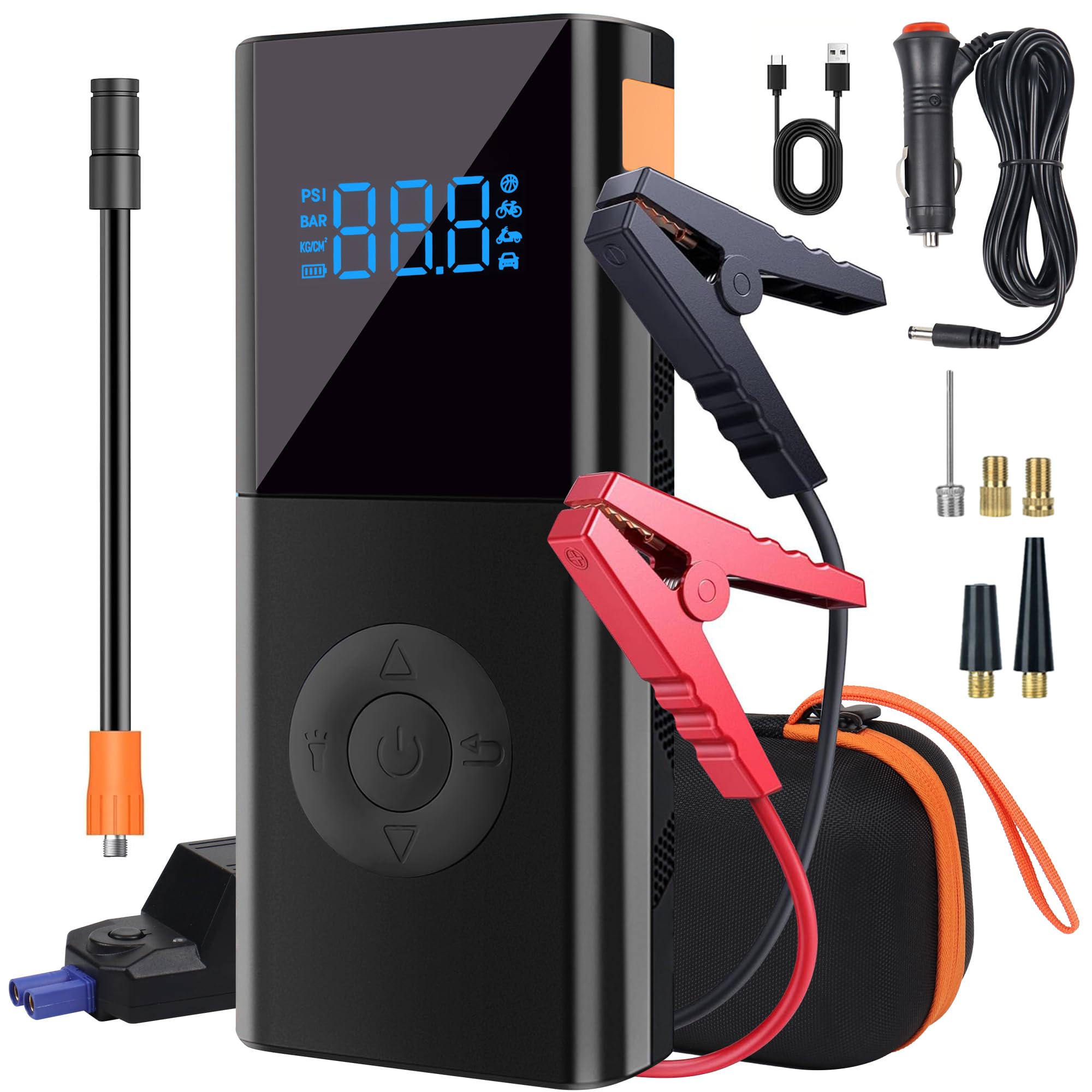 Car Jump Starter, 3000A Car Battery Jump Starter Pack for Up to 9.0L Gas and 7.0L Diesel Engines, 12V Auto Battery Booster, Portable Jump Box with LED Light & Jumper Cable (Black)