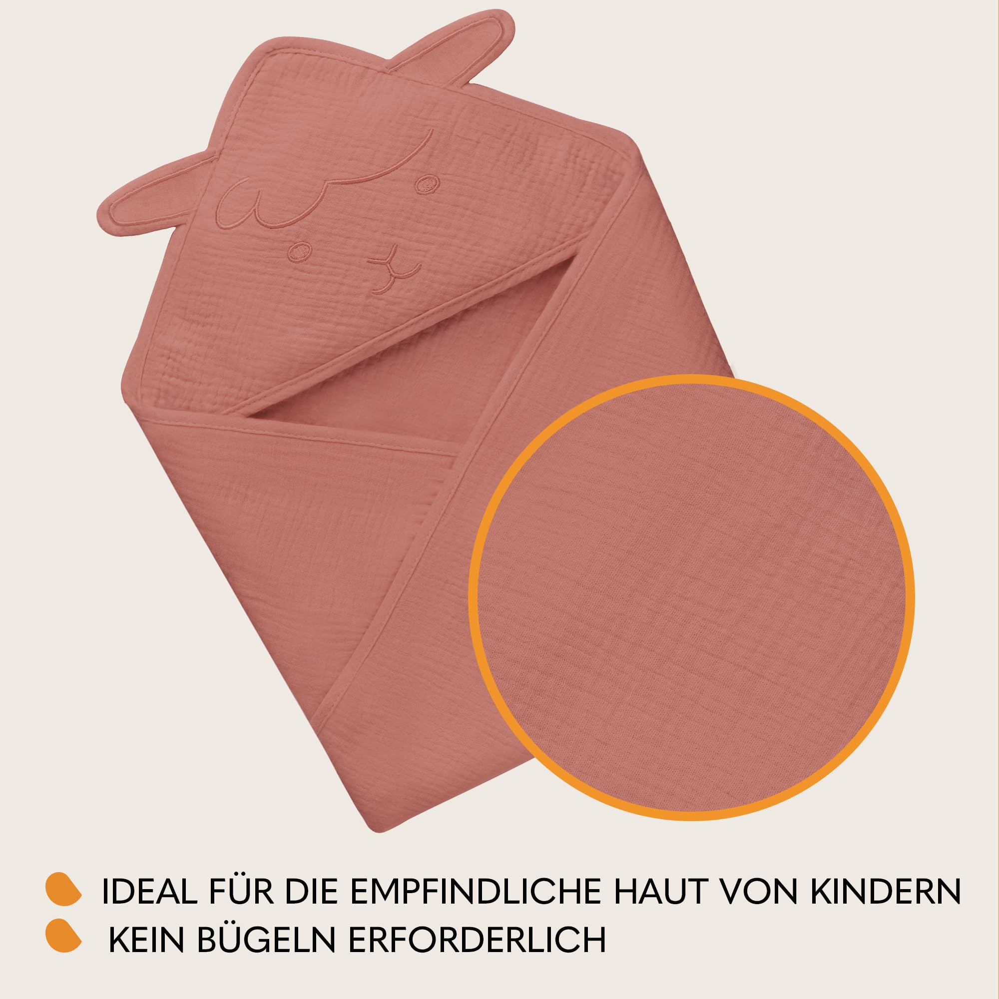Lionelo Muslin Hooded Towel Musselintuch mit Kapuze 80x80 cm | für Babys nach dem Baden, Atmungsaktives Weiches Baby-Badetuch Naturstoff 6 Farben