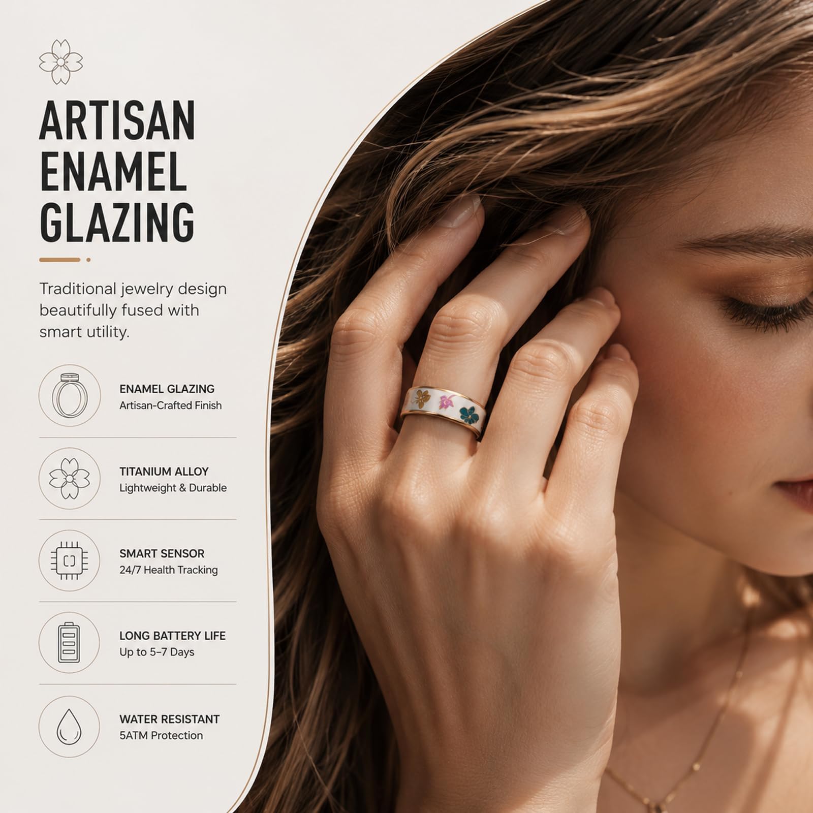 Anillo inteligente para mujer con esmalte para la salud, anillo de fitness, rastreador de fitness con monitoreo de frecuencia cardíaca del sueño, distancia, podómetro, calorías, para Android e iOS