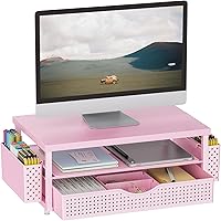 Vista 8 de gianotter Soporte elevador de madera para monitor, organizador de escritorio de oficina, organizador de escritorio con cajón y soporte