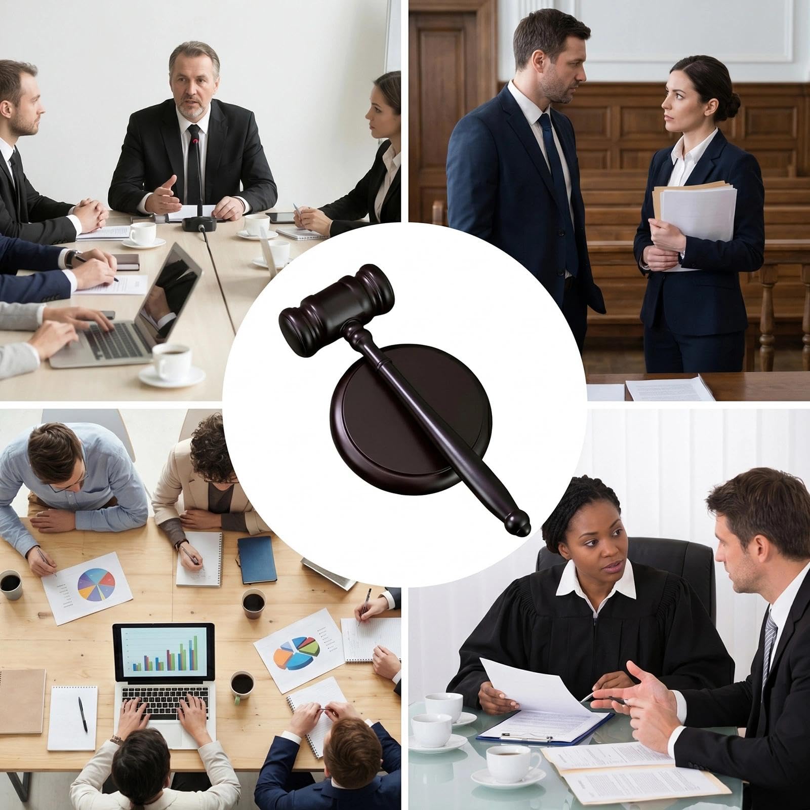 Juego Martillo de Juez Madera con Base y Bloque Sonido Mazo Juez Martillo de Subasta para Abogados Jurados Conferencias y Eventos Oficiales (Version B)