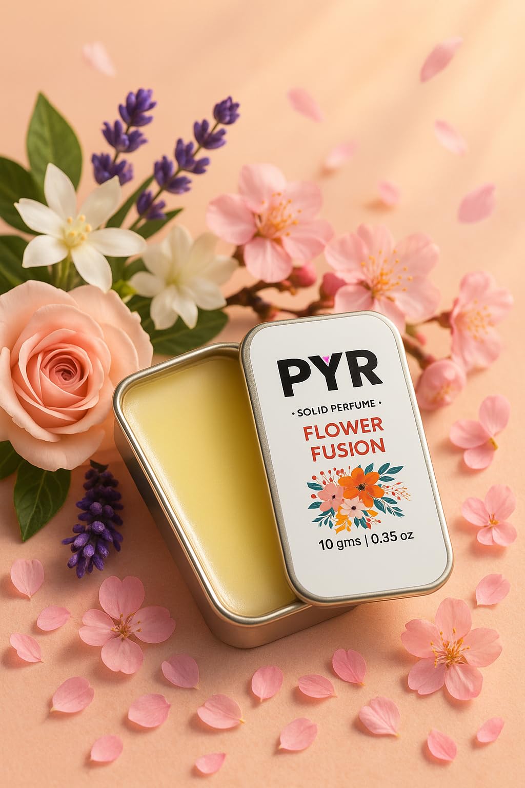 PYR Solid Perfume Wax for Men & Women | Flower Fusion | Long-Lasting & Strong Fragrance | Non-Greasy & Travel-Friendly | Natural Handmade Toxic Chemical Free | Perfect for Date Night & Gifting | 10gm