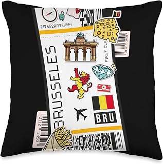 World Travel Ticket Gifts and Accessories Airport and Airline Tags-Boarding Pass of Brusseles Throw Pillow, 16x16, Multicolor