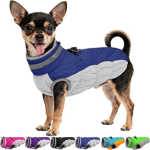 Miniatura 49 de Chaqueta de invierno para perro, acogedora y reflectante, impermeable, resistente al viento, cálida prenda para mascotas, cómoda ropa de forro polar