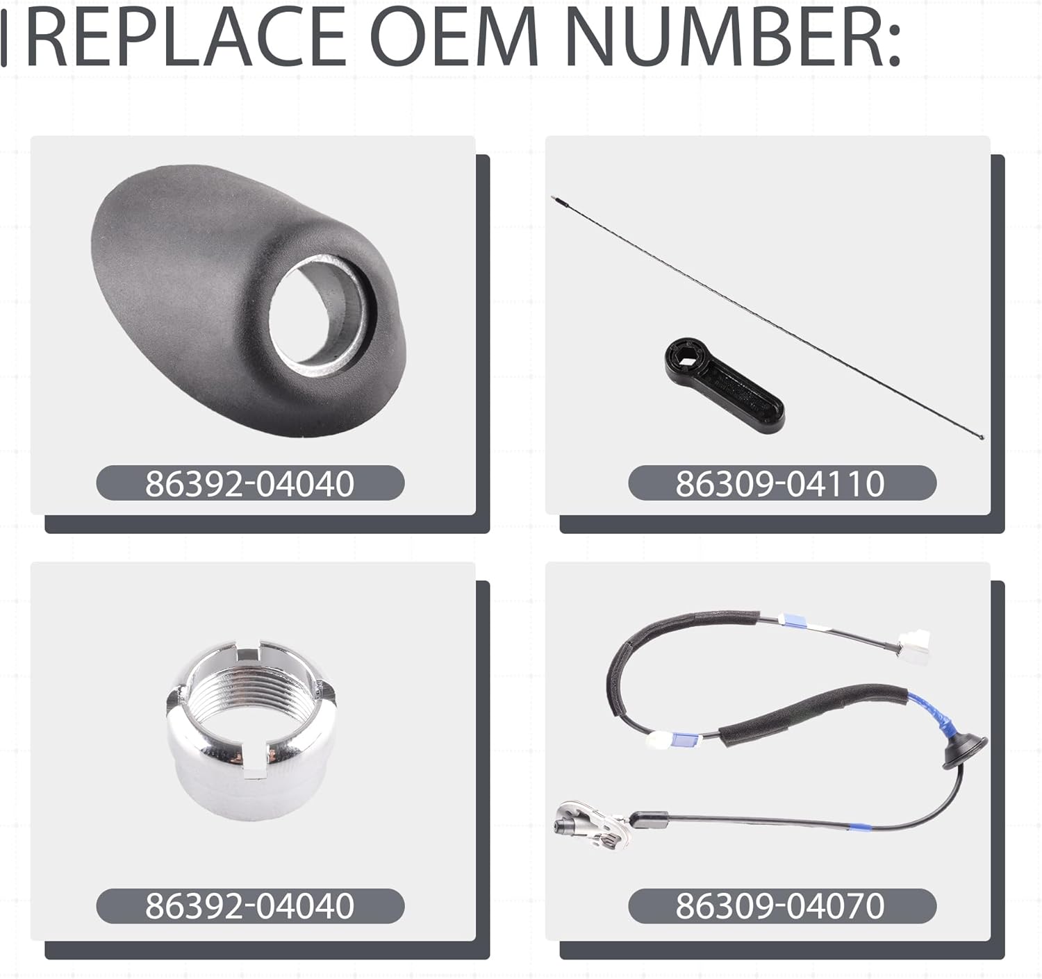 Antenna Kit Assembly Manual Type with Antenna, Ornament, Nut & Base Compatible with 2005-2015 Toyota Tacoma, Replaces OEM #86300-04070, 86309-04110, 86396-04040