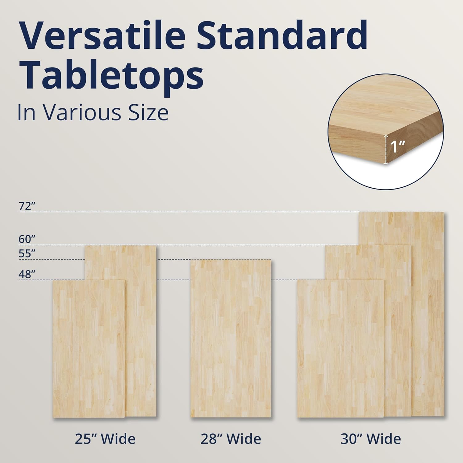 72 x 30 Inch Solid Hevea Wood Table Top – 1 Inch Thick Unfinished Butcher Block Countertop for Standing Desk, Office Table, Workbench, DIY Furniture Projects