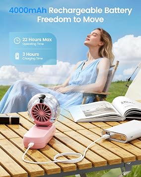 TriPole Misting Fan Portable Handheld Turbo Fan with Mist, Neck & Desk Use