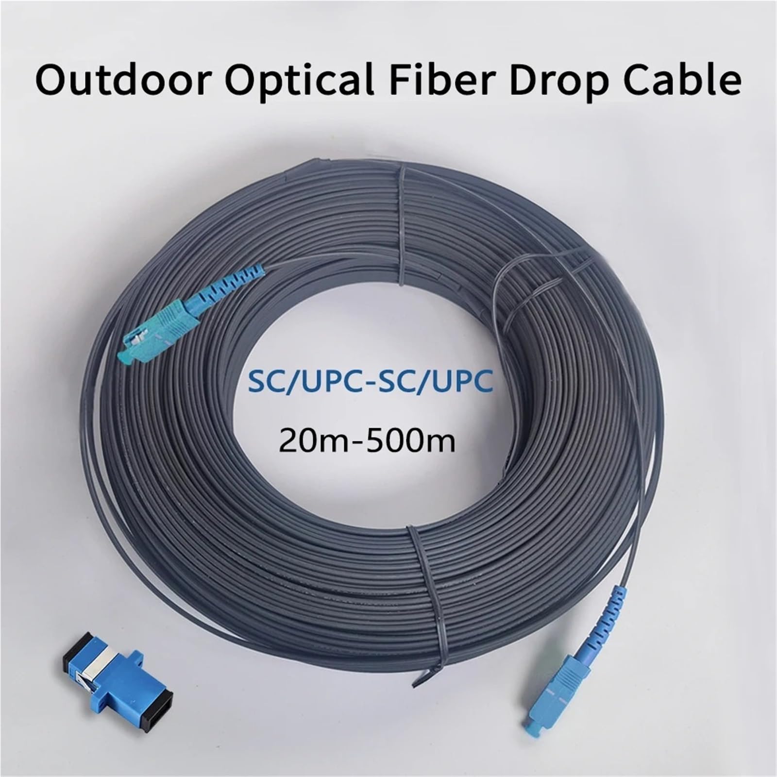 Câble à fibre optique extérieur SC/UPC-SC/UPC 60M 80M 100M 150M 200M FTTH, câble de raccordement monomode(80M With Adapter)