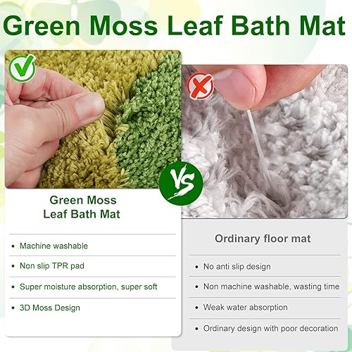 Miniatura 6 de HOTBEST Moss Leaf - Alfombra de baño antideslizante de 20 x 34 pulgadas, súper absorbente, lavable a máquina, resistente a la decoloración
